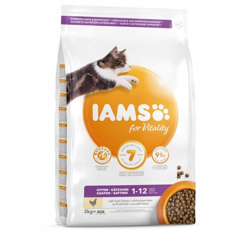 Iams for Vitality Kitten krmivo s čerstvým kuřecím masem pro koťata 3 kg