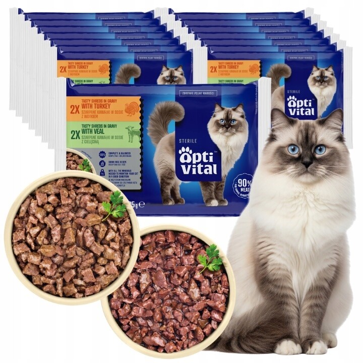 Krmivo Vlhké Pro Sterilizované Kočky Krůta Telecí MIX Optivital 60X85 G