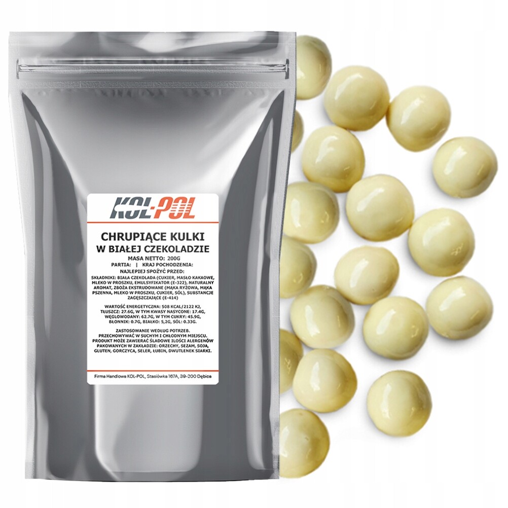 Čokoládové Kuličky Křupavé 200g Bílá čokoláda Posypka na dorty Kol-Pol