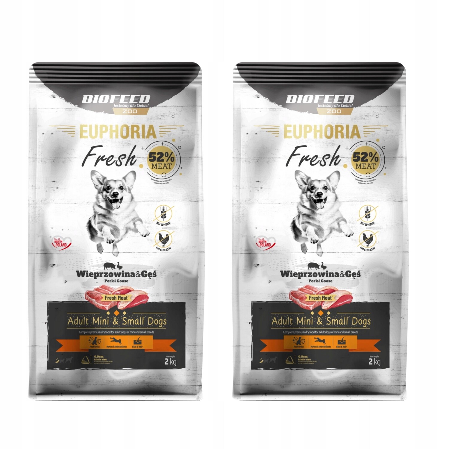 Euphoria Fresh Meat Krmivo pro psy bezobilné Vepřové a husí maso Xs/s 2kg x2