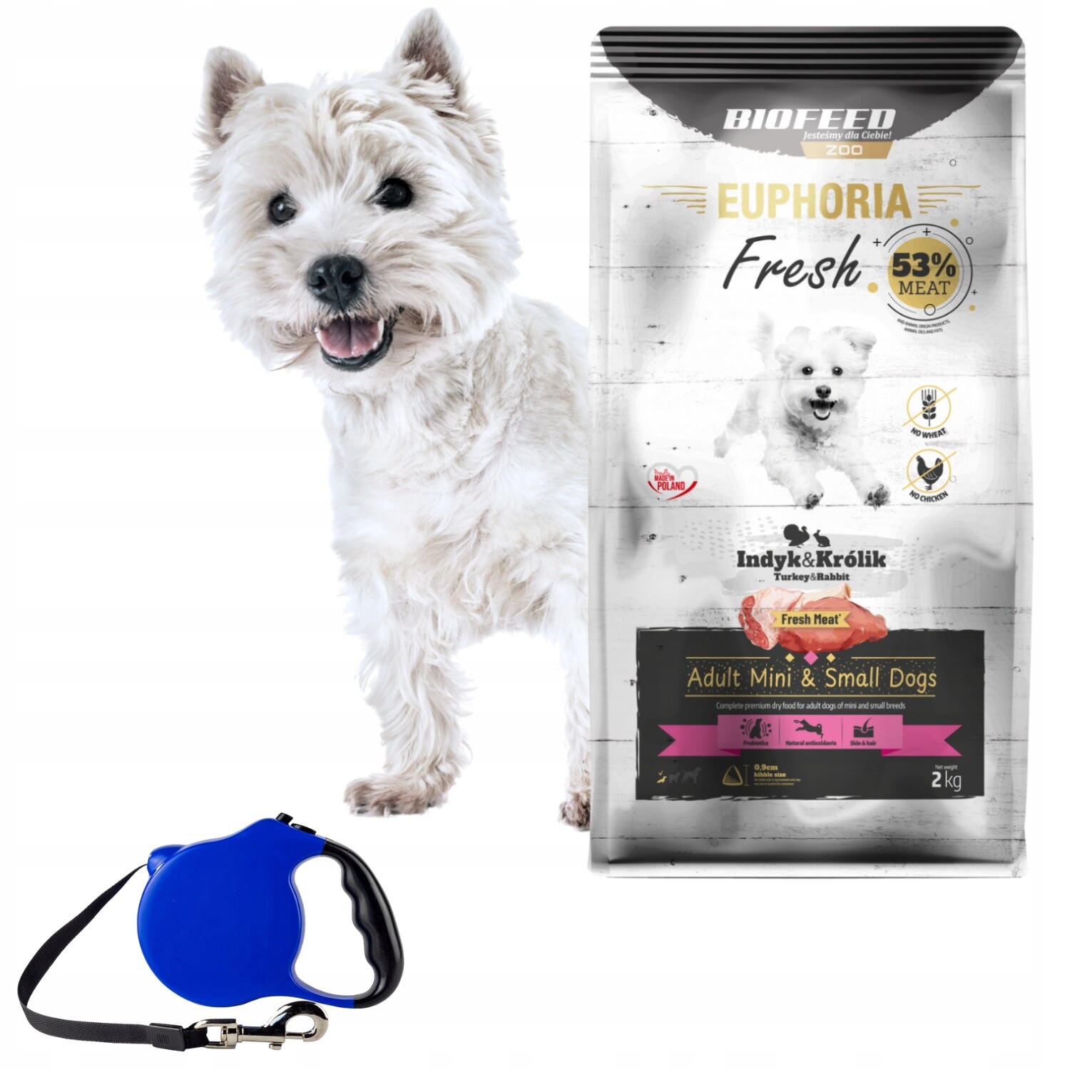 Euphoria Krmivo pro malého psa mini Xs/s bezobilné Krůta Králík 8kg Vodítko