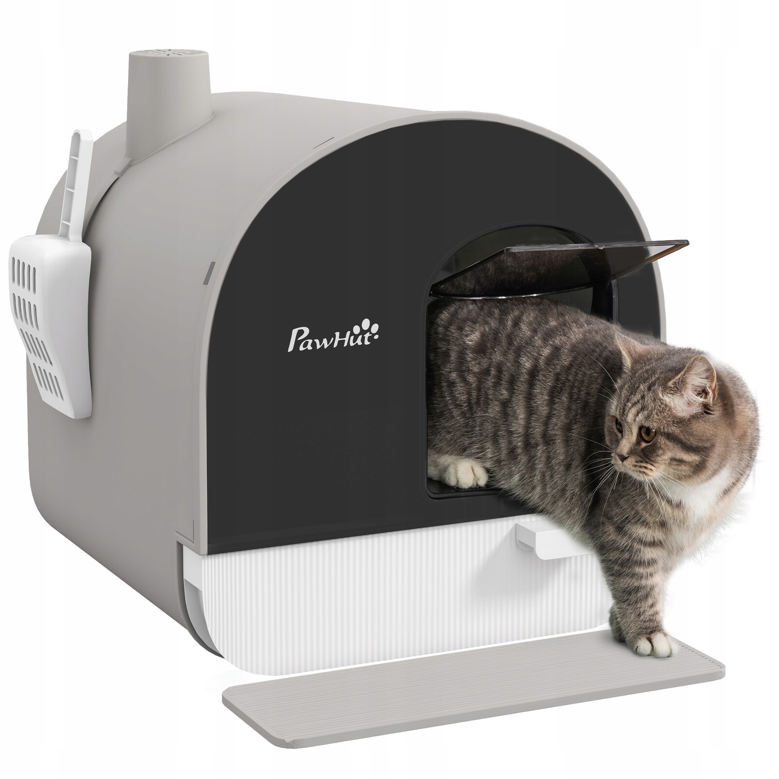Kočičí Toaleta PawHut s víkem šedá 43x44x47 cm podložka lopatka filtr kočky
