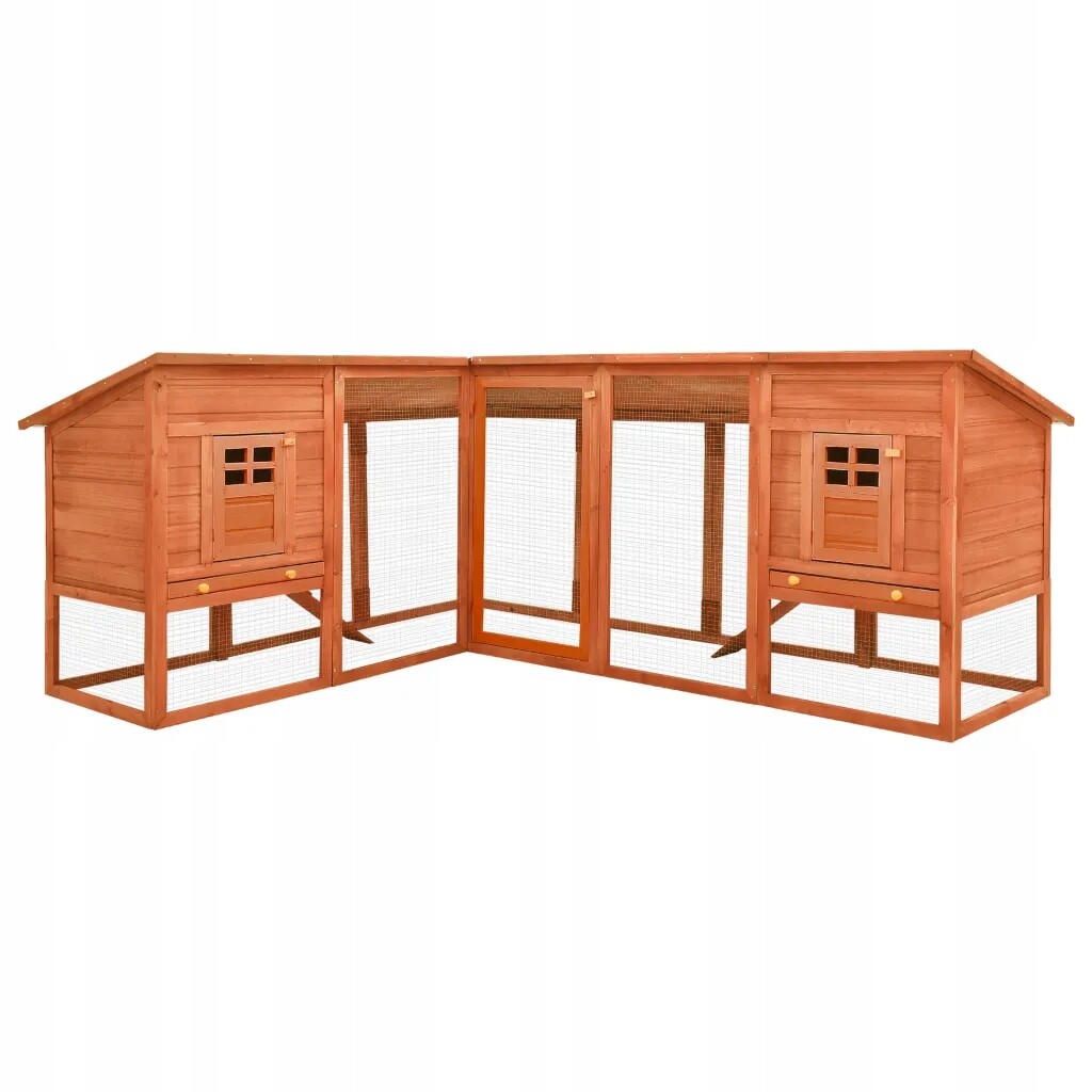 Dřevěná klec pro králíky s domky a výběhem, 250 x 192 x 105 cm