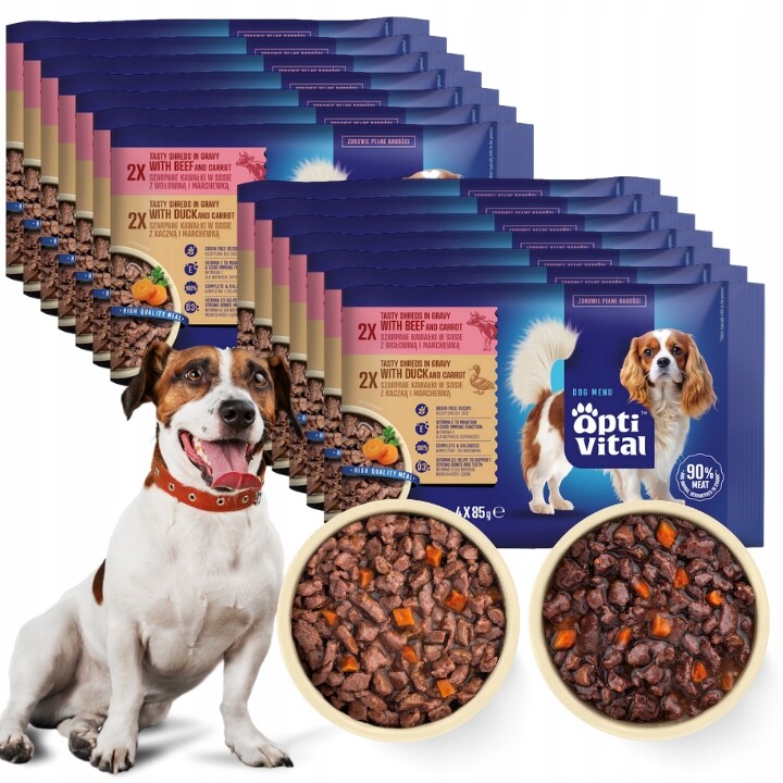 Krmivo Mokré Pro Dospělé Psy Optivital Kachna Hovězí MIX V Omáčce 60X85 G