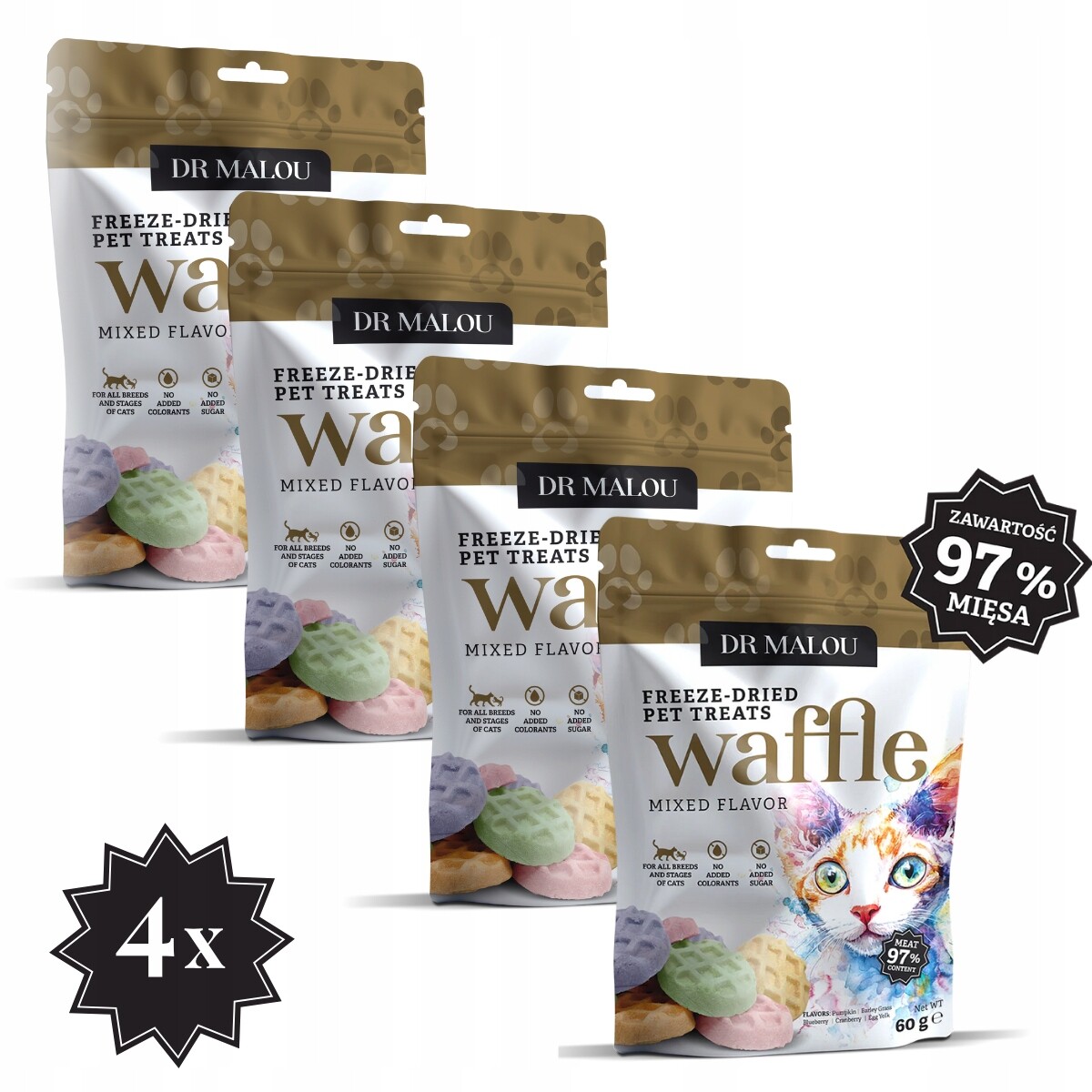 Krmivo pro kočky s lyofilizovanými oplatkami (mix chutí) 4 ks