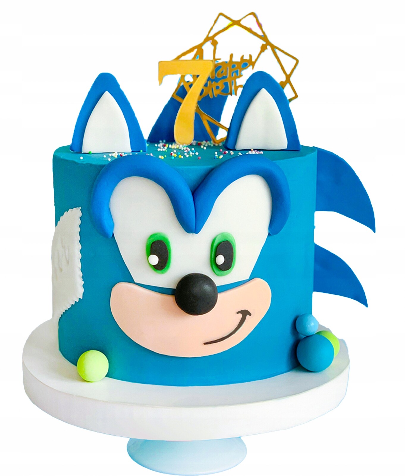 Hotový jídelní set na dort – Sonic cukrová figurka na obličej, dekorace