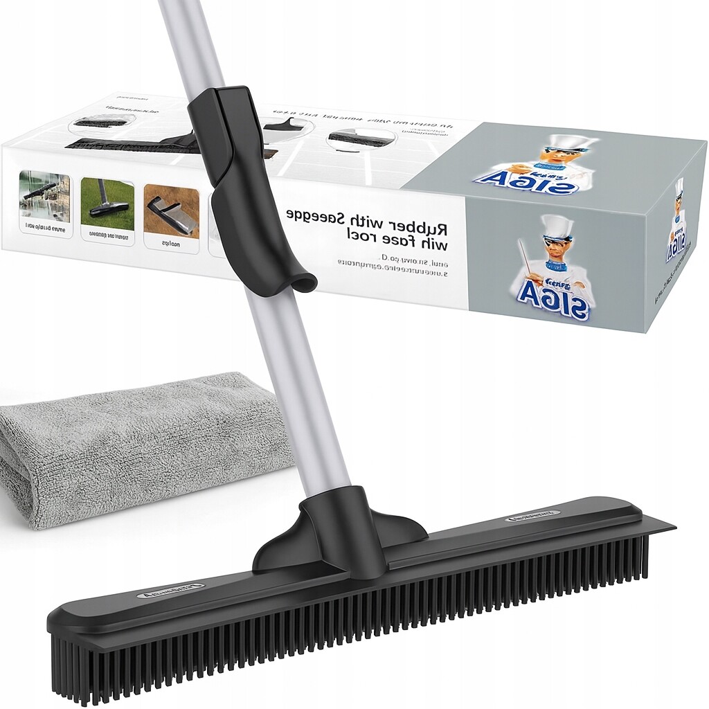 Gumová kartáčová metla s držákem na prach a rozlité skvrny