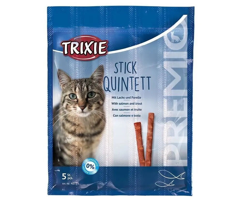 9X Trixie Premio Stick Quintett kabanosy losos a troc 5x5g