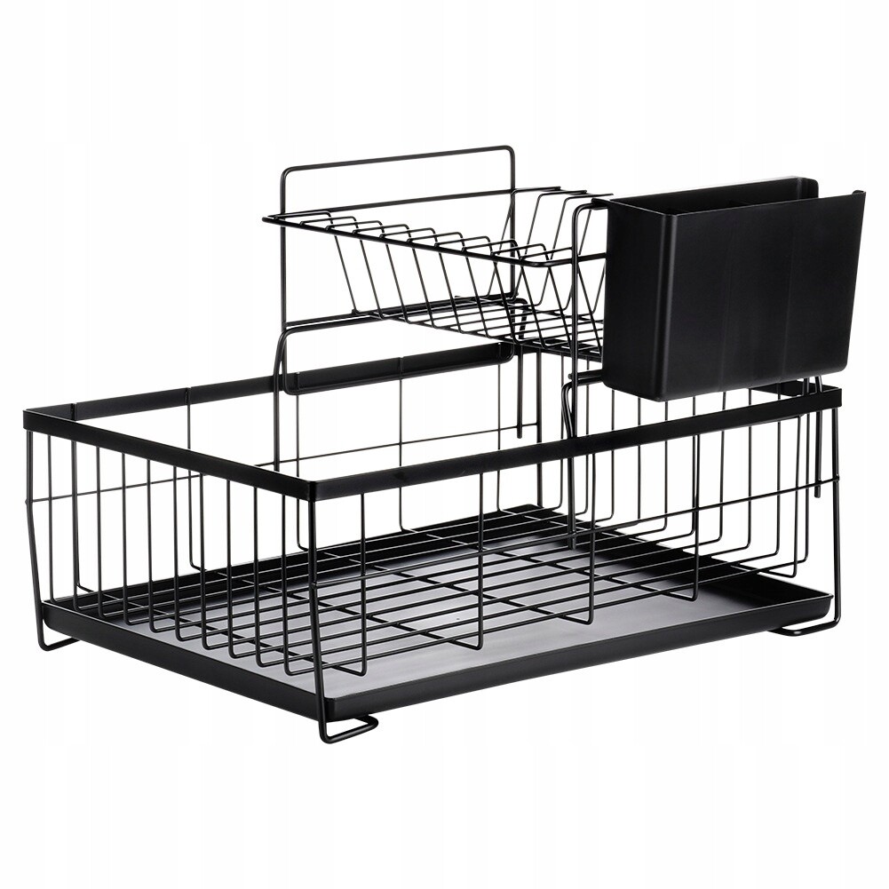 Sušák na nádobí kovový, černý, 2-úrovňový, 42x28x28 cm