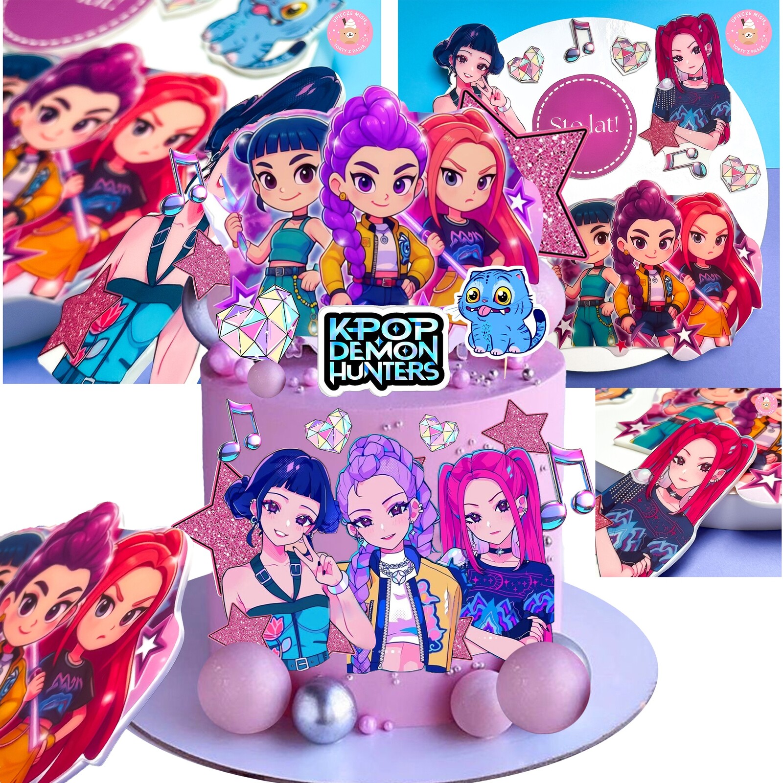 Figurky 2D Velký set na dort Huntrix Hunters Zápich dekorace