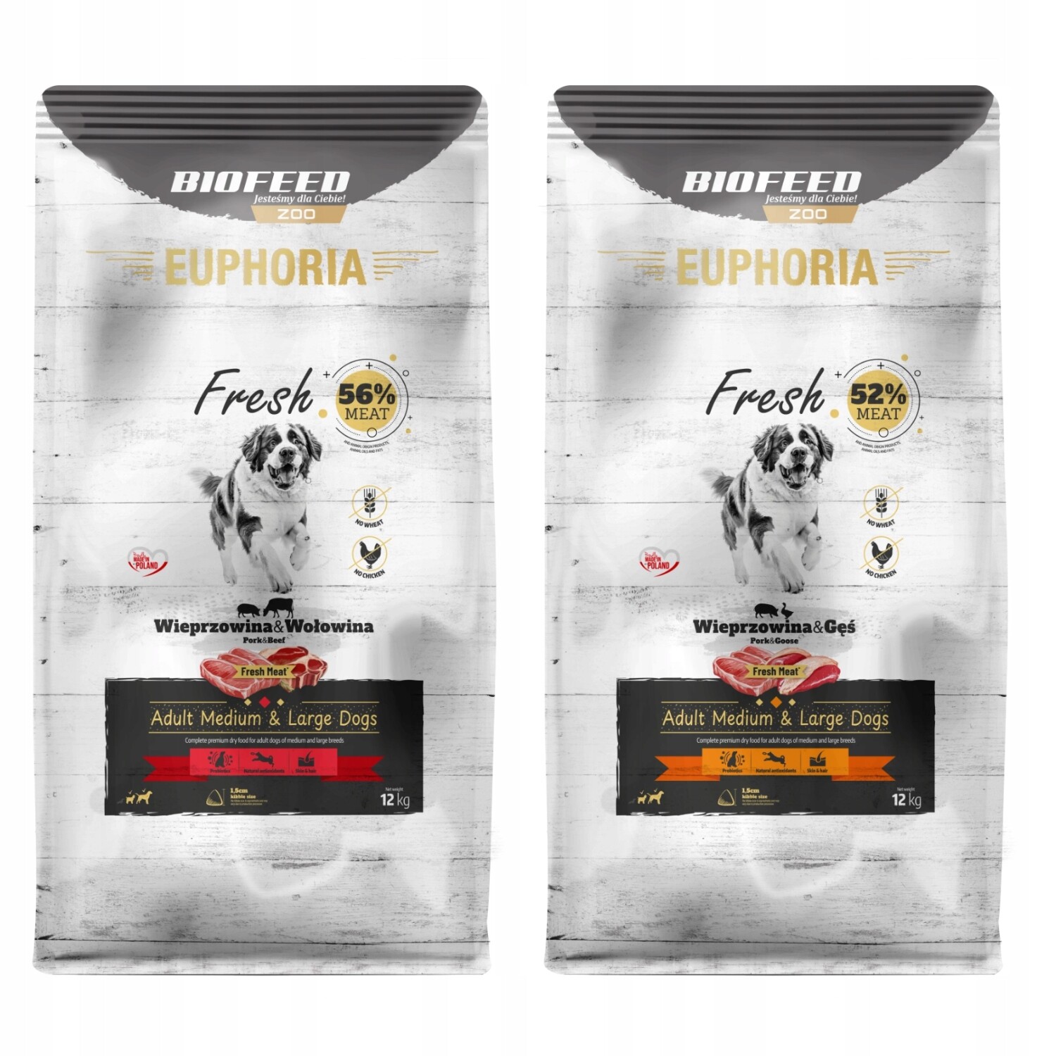 Euphoria Fresh Meat Krmivo pro psy bezobilné Vepřové maso Hovězí husa 12kg