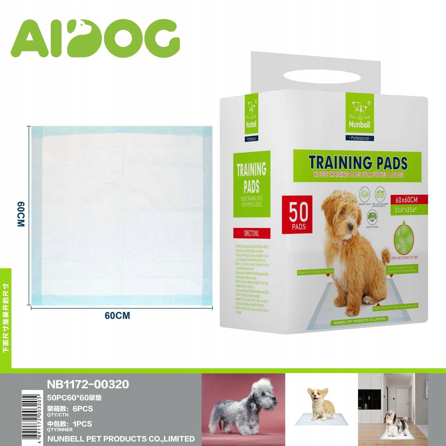 Tréninkové podložky pro psy 60 x 60 cm 50 ks Superabsorpční AIDog Nunbell