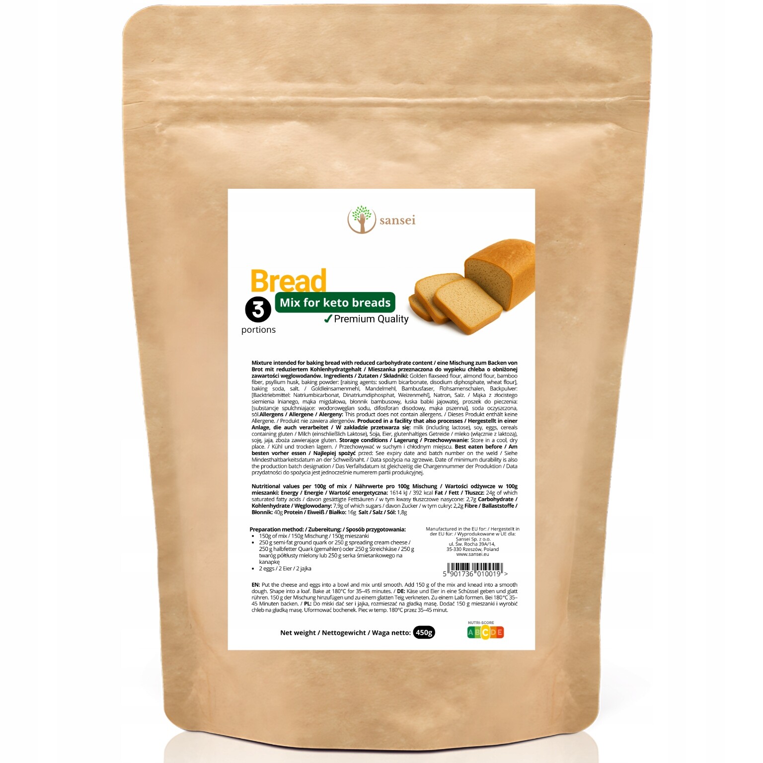 2x Keto chléb chlebová směs 450 g, až 3 chleby Prémiové složení