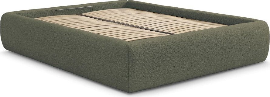 Tmavě zelená čalouněná dvoulůžková postel s úložným prostorem/bez čela s roštem 180x200 cm Inera – Bobochic Paris