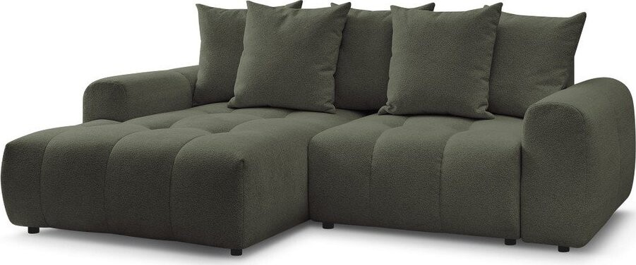 Khaki žinylková rozkládací/s úložným prostorem rohová pohovka (levý roh/s lenoškou) Roxelane – Bobochic Paris