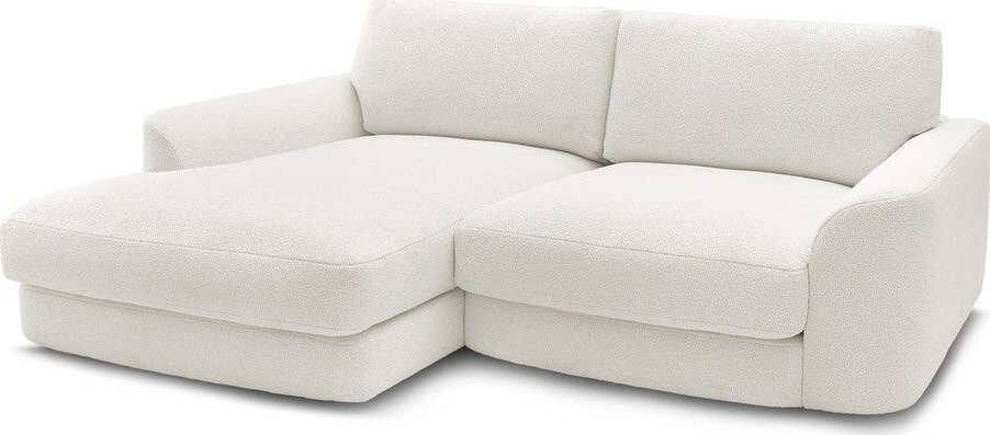 Bílá rohová pohovka z textilie bouclé (levý roh/s lenoškou) Leonore – Bobochic Paris