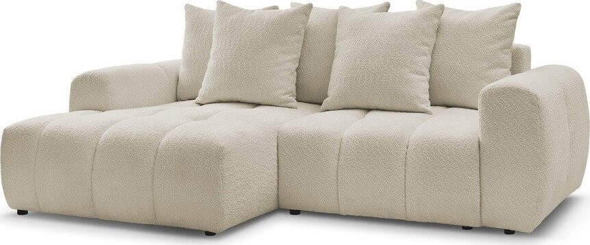 Béžová rozkládací/s úložným prostorem rohová pohovka z textilie bouclé (levý roh/s lenoškou) Roxelane – Bobochic Paris