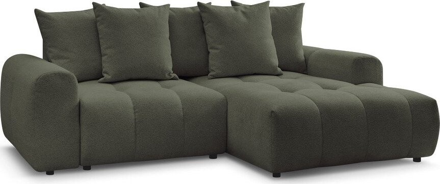 Khaki žinylková rozkládací/s úložným prostorem rohová pohovka (pravý roh/s lenoškou) Roxelane – Bobochic Paris