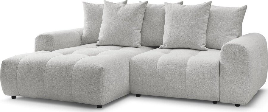 Světle šedá žinylková rozkládací/s úložným prostorem rohová pohovka (levý roh/s lenoškou) Roxelane – Bobochic Paris