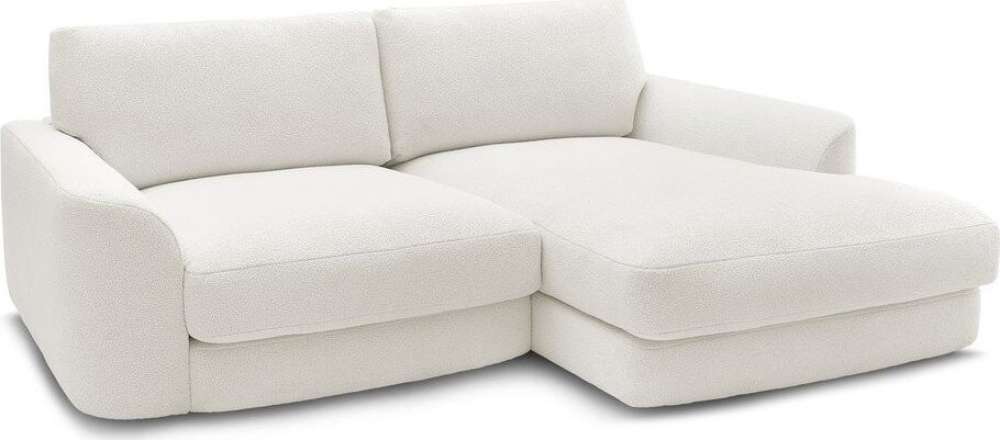 Bílá rohová pohovka z textilie bouclé (pravý roh/s lenoškou) Leonore – Bobochic Paris