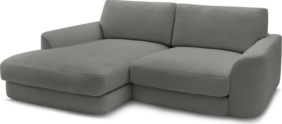 Tmavě šedá rohová pohovka z textilie bouclé (levý roh/s lenoškou) Leonore – Bobochic Paris