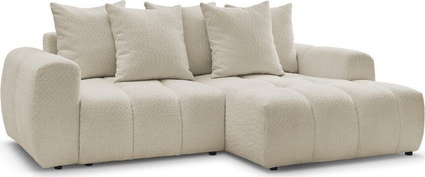 Béžová rozkládací/s úložným prostorem rohová pohovka z textilie bouclé (pravý roh/s lenoškou) Roxelane – Bobochic Paris