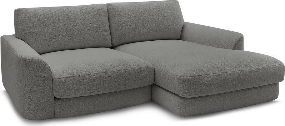 Tmavě šedá rohová pohovka z textilie bouclé (pravý roh/s lenoškou) Leonore – Bobochic Paris