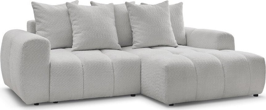 Světle šedá rozkládací/s úložným prostorem rohová pohovka z textilie bouclé (pravý roh/s lenoškou) Roxelane – Bobochic Paris