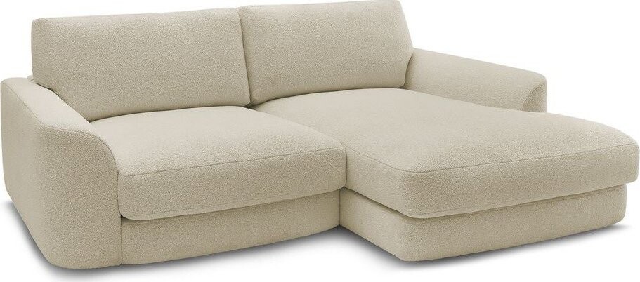 Béžová rohová pohovka z textilie bouclé (pravý roh/s lenoškou) Leonore – Bobochic Paris