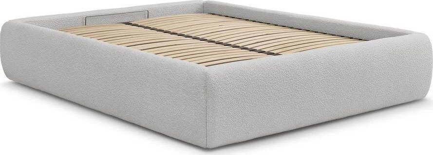 Světle šedá čalouněná dvoulůžková postel s úložným prostorem/bez čela s roštem 160x200 cm Inera – Bobochic Paris