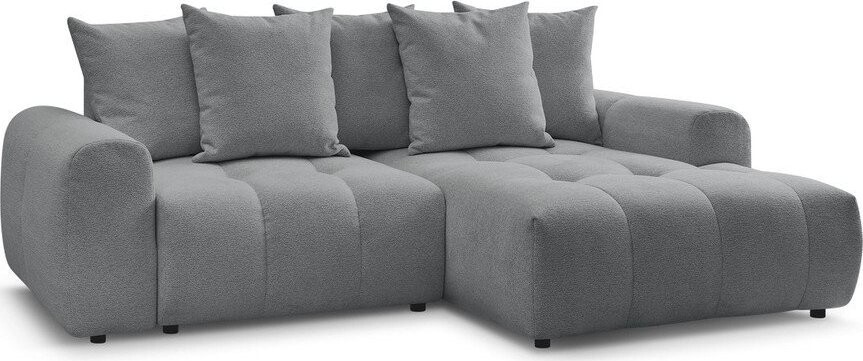 Šedá žinylková rozkládací/s úložným prostorem rohová pohovka (pravý roh/s lenoškou) Roxelane – Bobochic Paris