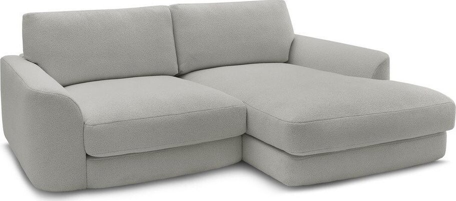 Světle šedá rohová pohovka z textilie bouclé (pravý roh/s lenoškou) Leonore – Bobochic Paris