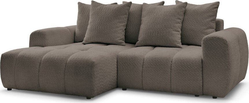 Hnědá rozkládací/s úložným prostorem rohová pohovka z textilie bouclé (levý roh/s lenoškou) Roxelane – Bobochic Paris