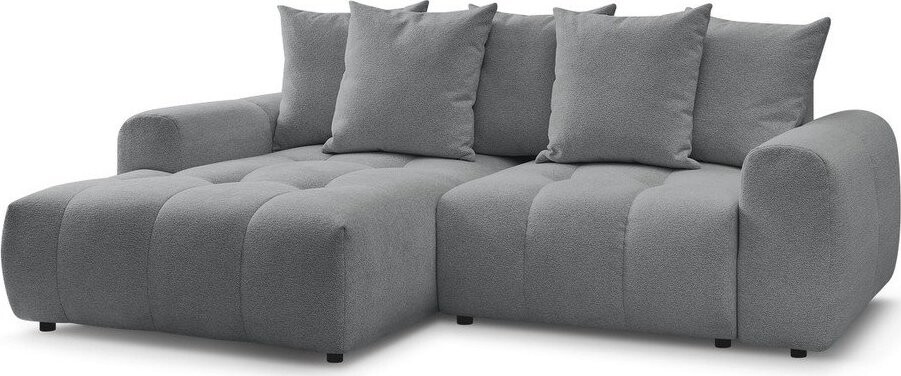 Šedá žinylková rozkládací/s úložným prostorem rohová pohovka (levý roh/s lenoškou) Roxelane – Bobochic Paris