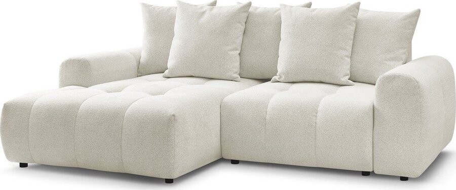 Bílá žinylková rozkládací/s úložným prostorem rohová pohovka (levý roh/s lenoškou) Roxelane – Bobochic Paris