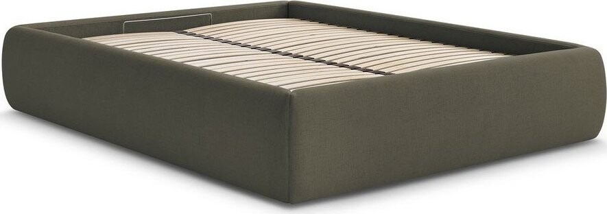 Tmavě zelená čalouněná dvoulůžková postel s úložným prostorem/bez čela s roštem 160x200 cm Inera – Bobochic Paris
