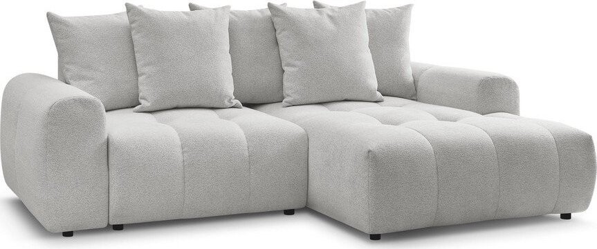 Světle šedá žinylková rozkládací/s úložným prostorem rohová pohovka (pravý roh/s lenoškou) Roxelane – Bobochic Paris