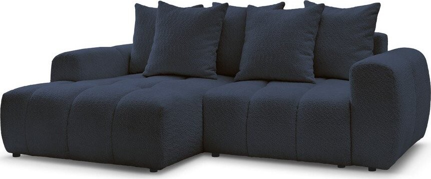 Modrá rozkládací/s úložným prostorem rohová pohovka z textilie bouclé (levý roh/s lenoškou) Roxelane – Bobochic Paris