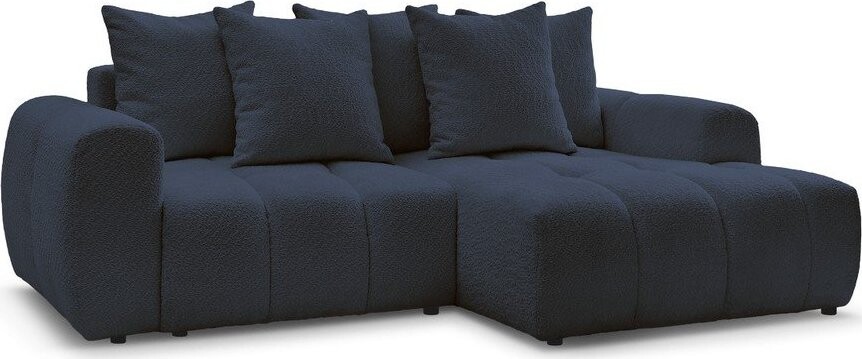 Modrá rozkládací/s úložným prostorem rohová pohovka z textilie bouclé (pravý roh/s lenoškou) Roxelane – Bobochic Paris