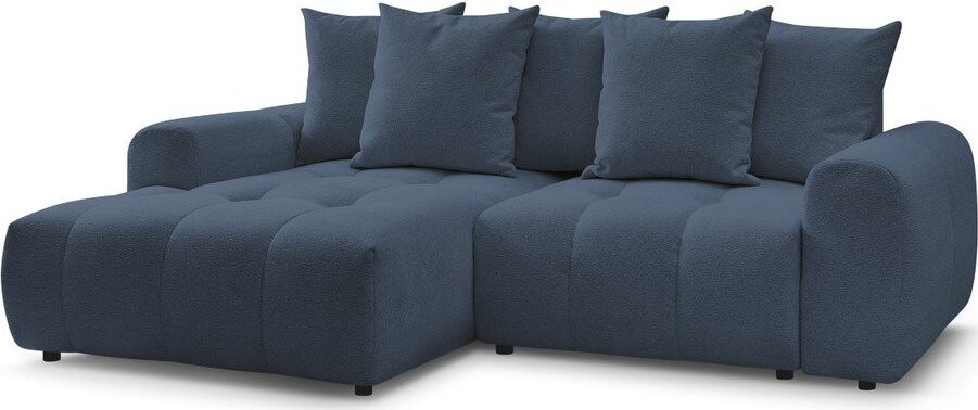 Modrá žinylková rozkládací/s úložným prostorem rohová pohovka (levý roh/s lenoškou) Roxelane – Bobochic Paris