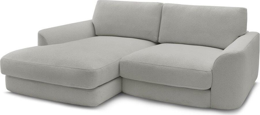 Světle šedá rohová pohovka z textilie bouclé (levý roh/s lenoškou) Leonore – Bobochic Paris