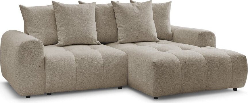 Béžová žinylková rozkládací/s úložným prostorem rohová pohovka (pravý roh/s lenoškou) Roxelane – Bobochic Paris