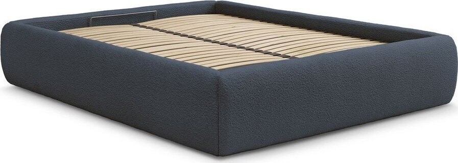 Tmavě modrá čalouněná dvoulůžková postel s úložným prostorem/bez čela s roštem 160x200 cm Inera – Bobochic Paris