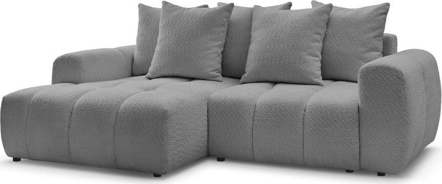 Šedá rozkládací/s úložným prostorem rohová pohovka z textilie bouclé (levý roh/s lenoškou) Roxelane – Bobochic Paris