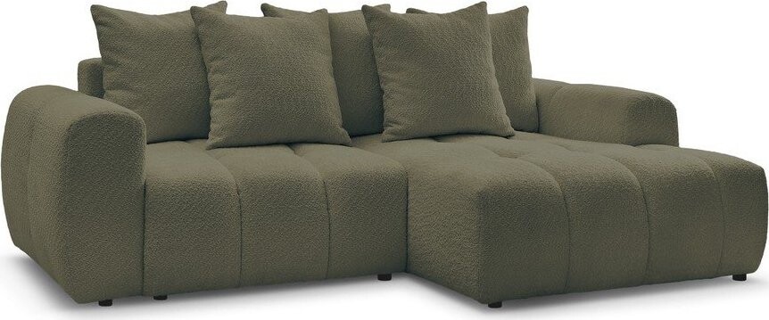 Khaki rozkládací/s úložným prostorem rohová pohovka z textilie bouclé (pravý roh/s lenoškou) Roxelane – Bobochic Paris