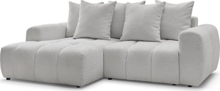 Světle šedá rozkládací/s úložným prostorem rohová pohovka z textilie bouclé (levý roh/s lenoškou) Roxelane – Bobochic Paris