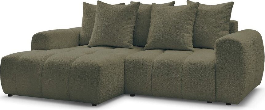 Khaki rozkládací/s úložným prostorem rohová pohovka z textilie bouclé (levý roh/s lenoškou) Roxelane – Bobochic Paris