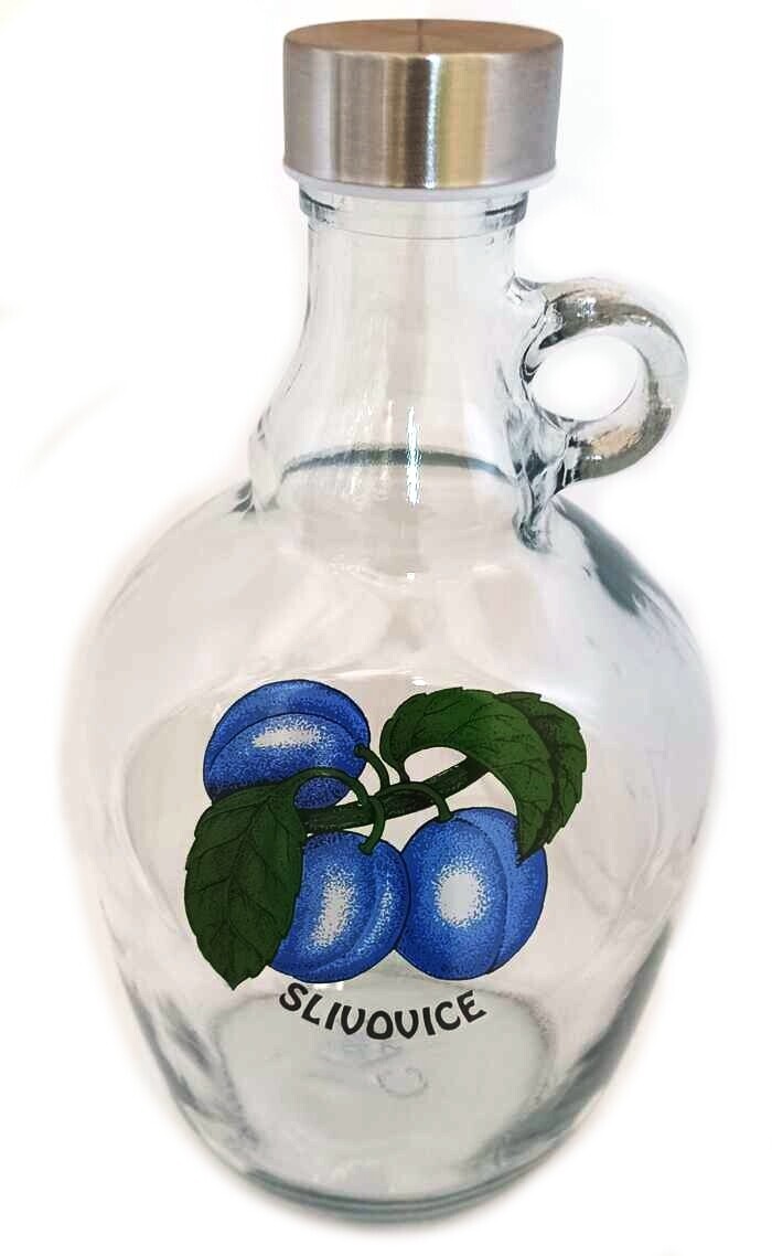 KOZÁČEK Demižon holý skleněný 2L ucho s uzávěrem ŠVESTKA