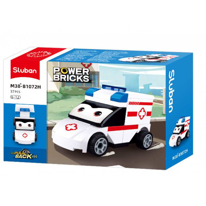 Stavebnice Sluban Power Bricks Natahovací auto s očima Sanitka M38-B1072H