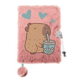 St.Majewski Plyšový zápisník se zámkem - Capybara - růžový